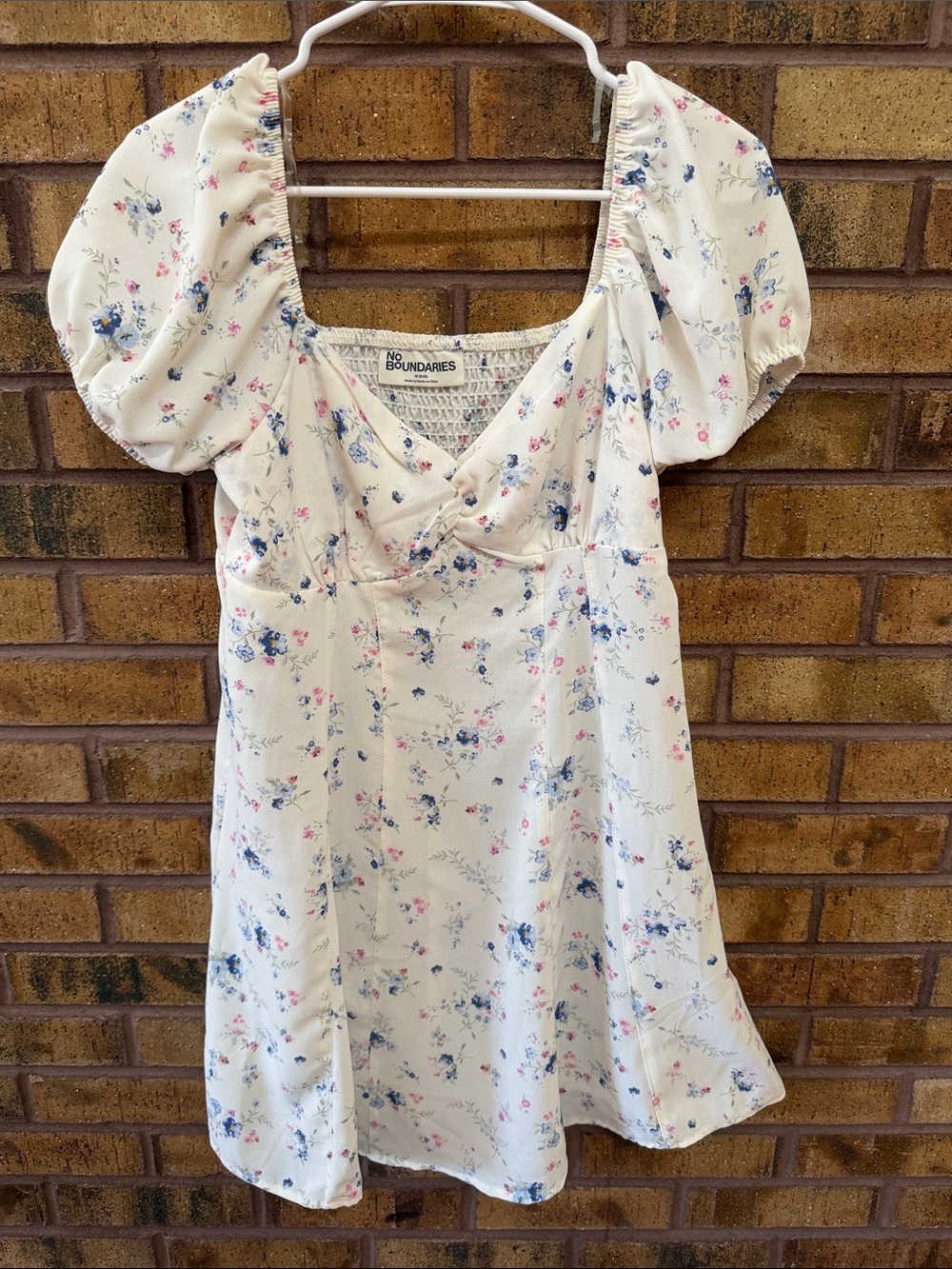 No Boundaries Cream Floral Puff-Sleeve Dress with Blue & Pink Blooms
